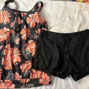 Floral Black and Orange Bikini Set
